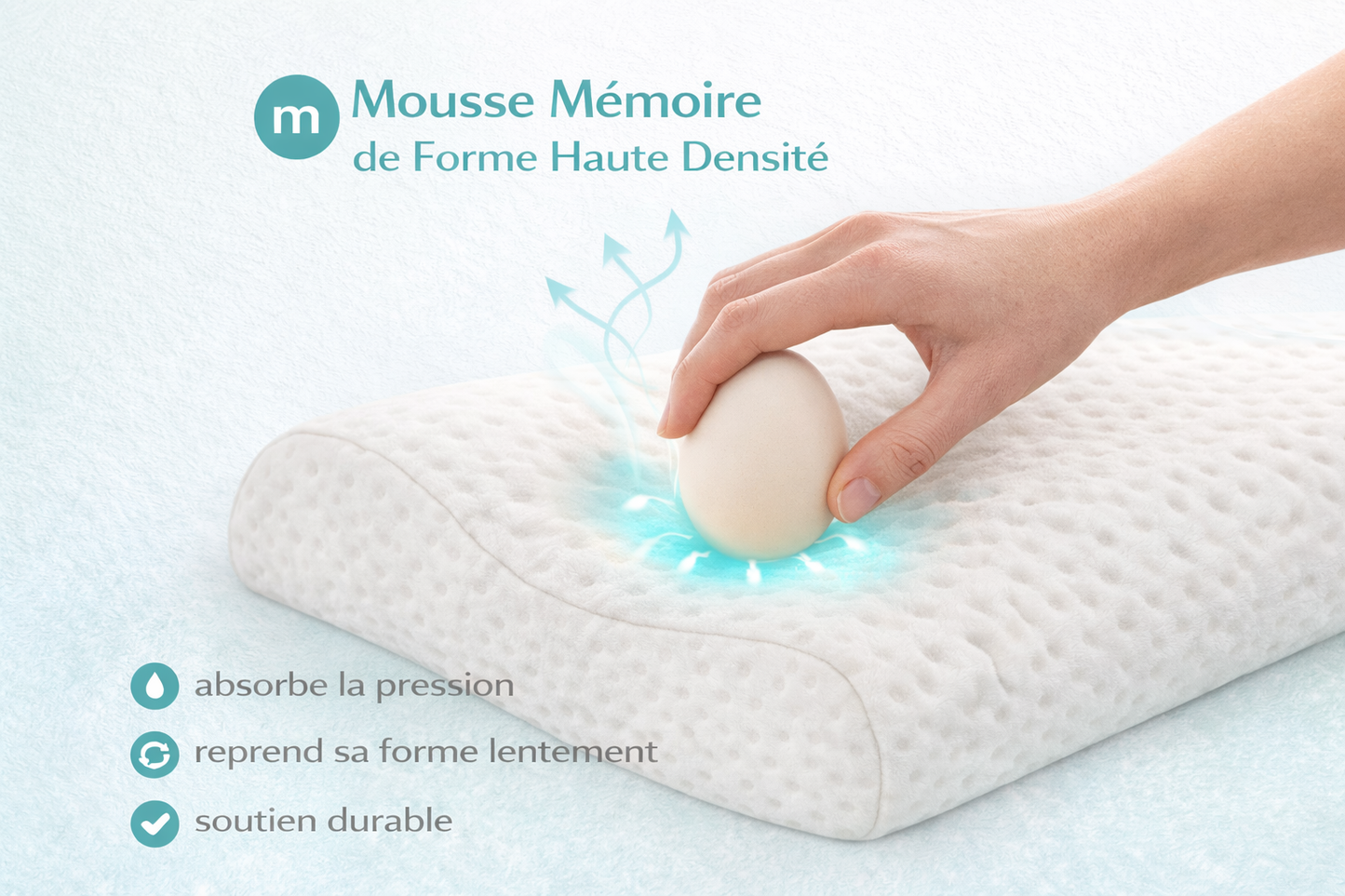 Oreiller Ergonomique Long en Mousse à Mémoire de Forme – Confort du Cou et Sommeil Apaisé