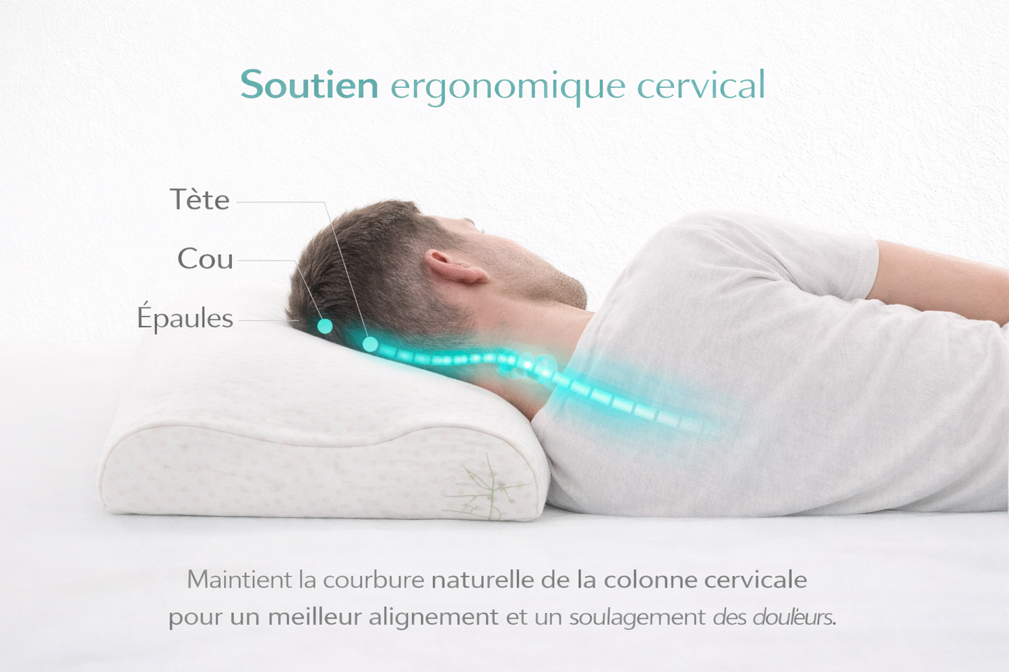 Oreiller Ergonomique Long en Mousse à Mémoire de Forme – Confort du Cou et Sommeil Apaisé
