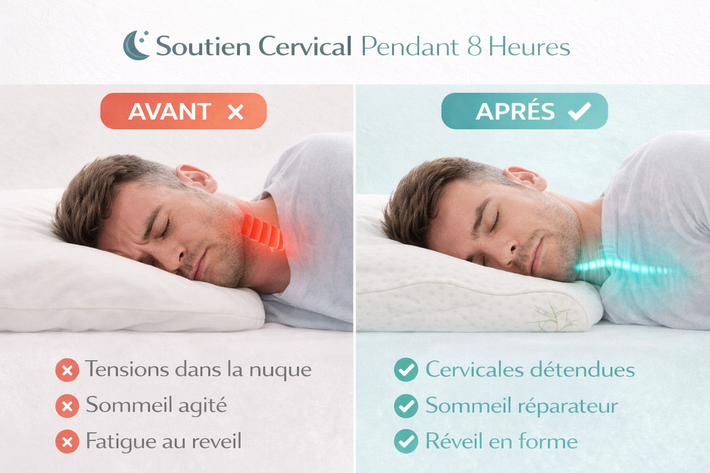 Oreiller Ergonomique Long en Mousse à Mémoire de Forme – Confort du Cou et Sommeil Apaisé
