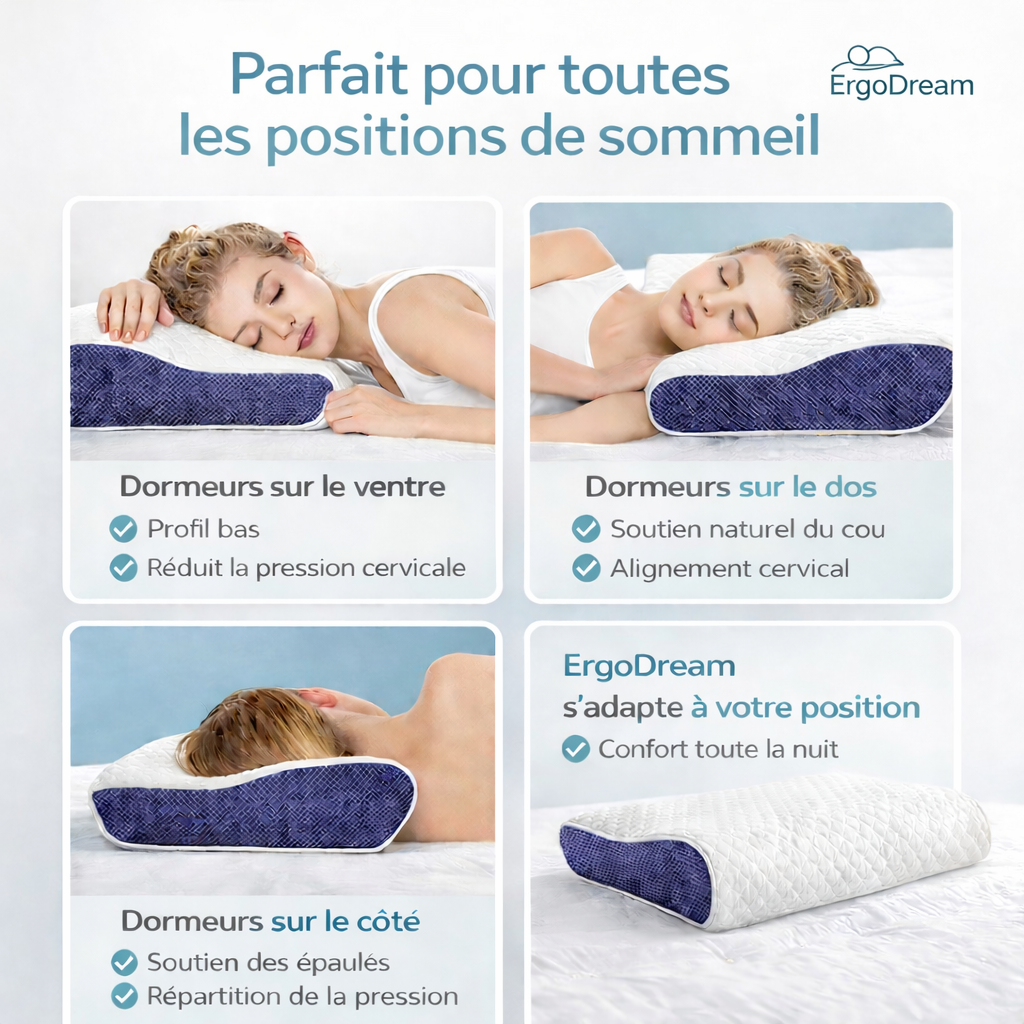 Oreiller en Mousse à Mémoire de Forme – Confort de Sommeil pour Toutes les Positions