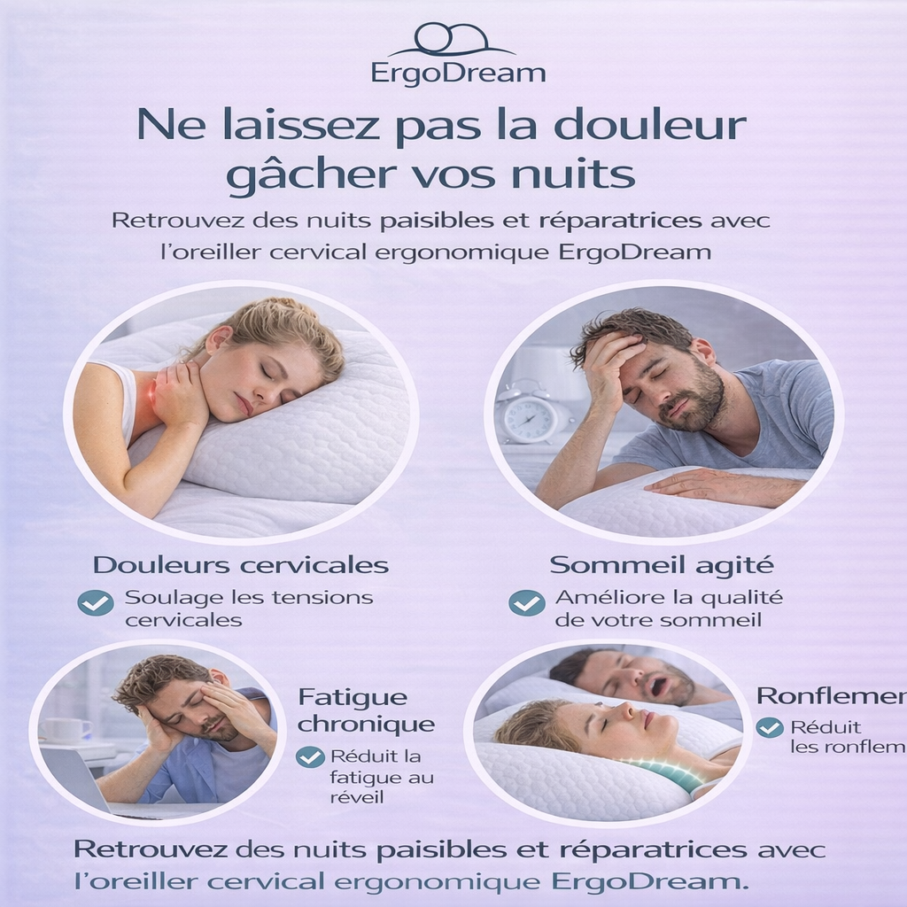 Oreiller en Mousse à Mémoire de Forme – Confort de Sommeil pour Toutes les Positions