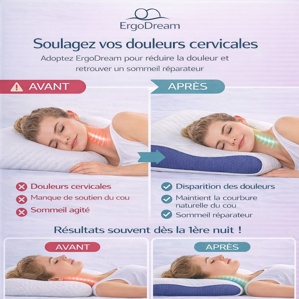 Oreiller en Mousse à Mémoire de Forme – Confort de Sommeil pour Toutes les Positions